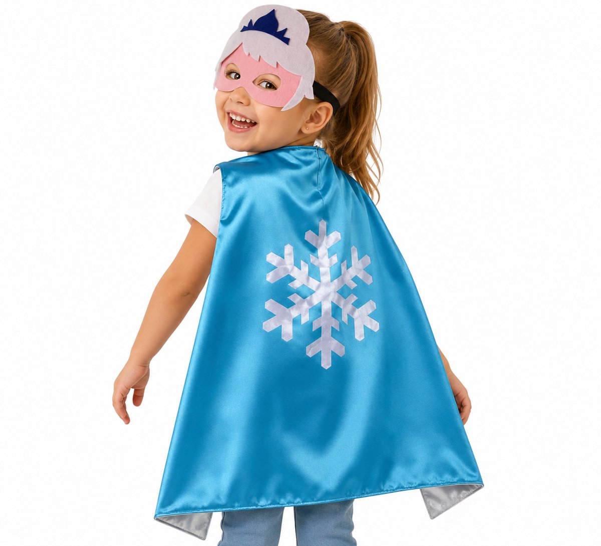 Joya Kids® IJsprinses Verkleedset | Winter Prinses Cape & Masker | Verkleedkleding Kind | Carnavalskleding Meisje | Sneeuwprinses Kostuum | Cape met Masker | | Blauw — afbeelding 3