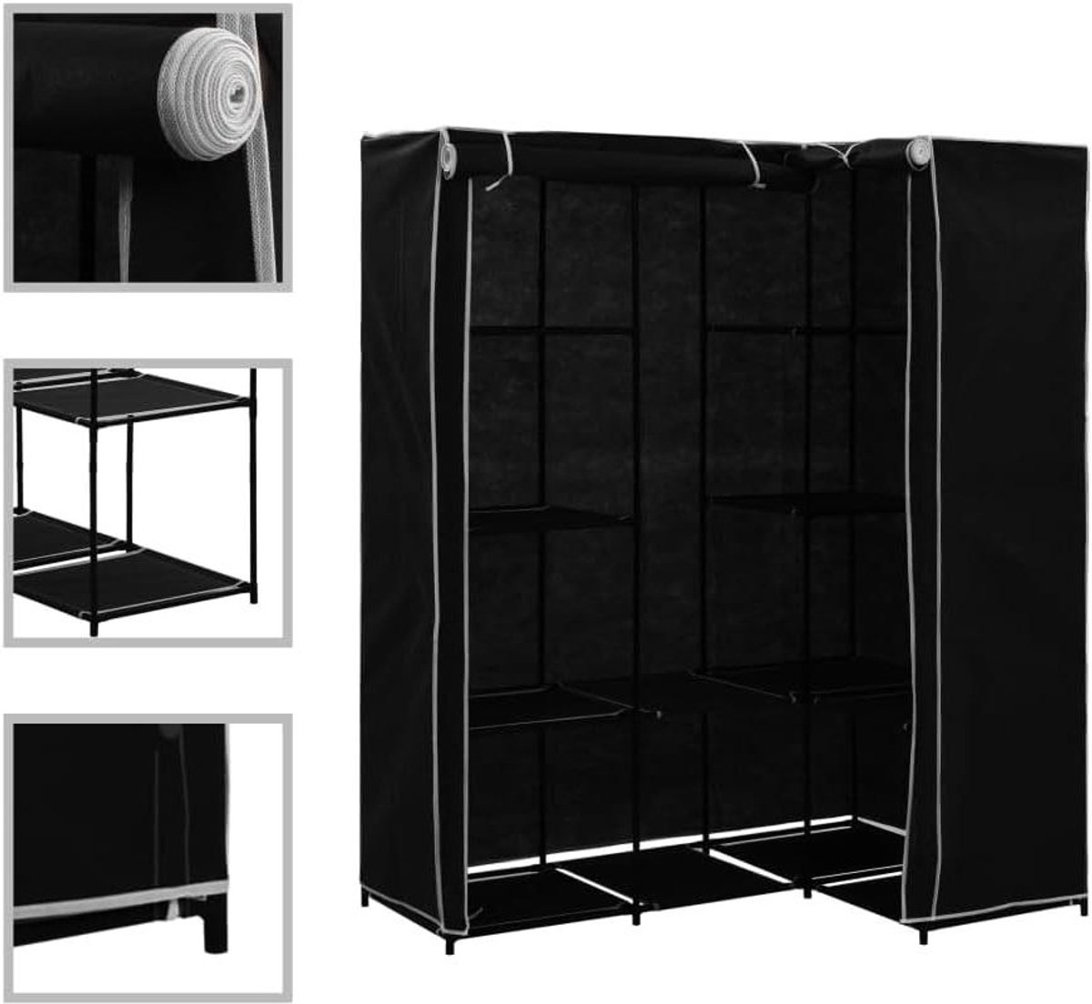 Hoekkast Zwart - Kledingrek Hoek - Kleding Opbergen - Ruimtebesparend Ontwerp - 130x87x169 cm - Zwart