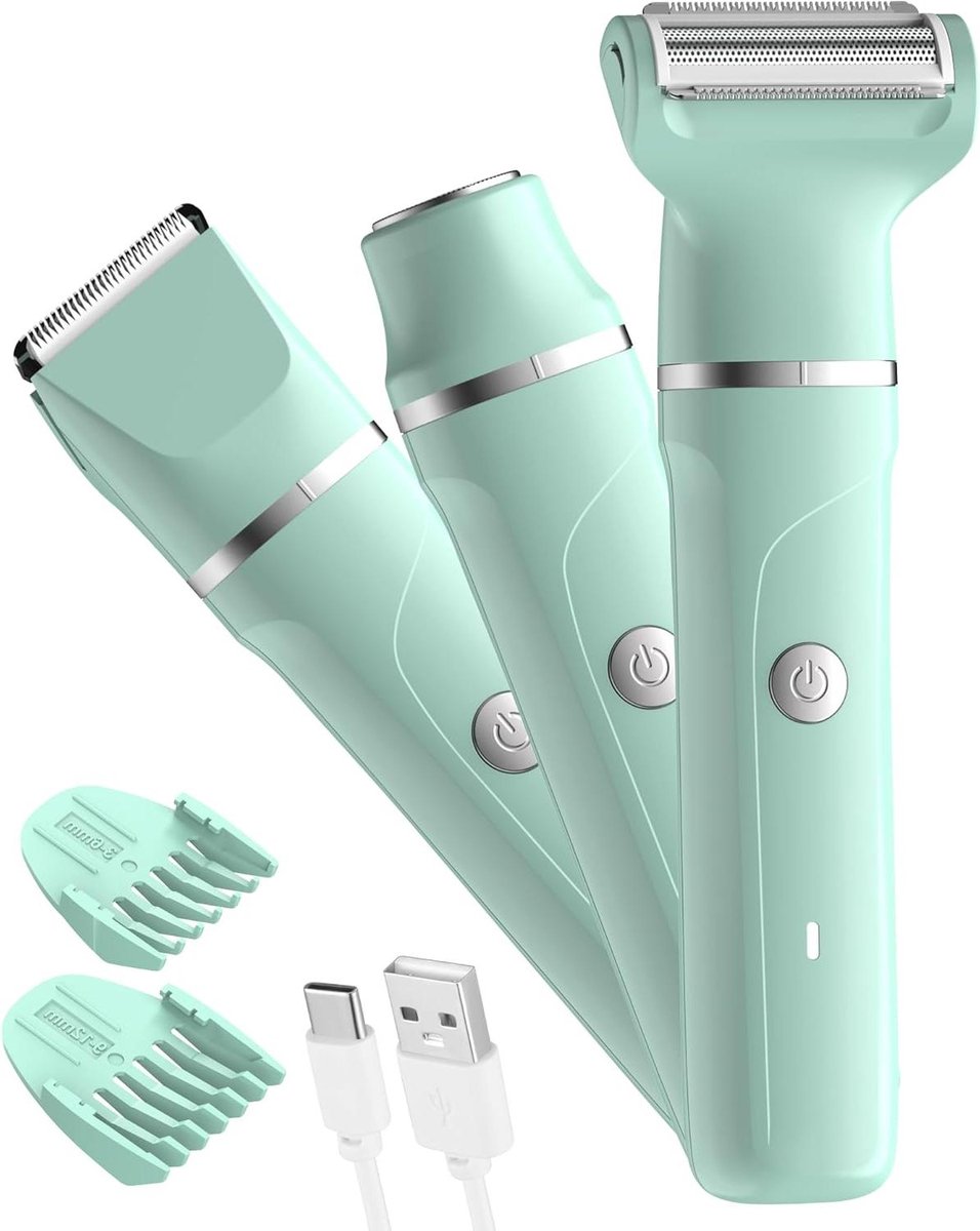 Dames scheerapparaat - Gezichts trimmer - Gevoelige huid - 3-in-1 opzetstukken - IPX7 waterdicht - Wit