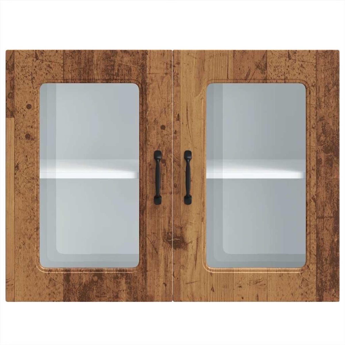 Keukenkast Houtmateriaal - Wandkast Hangend - Keuken Opbergen - Glazen Deur - 80x31x60cm - Oud Hout