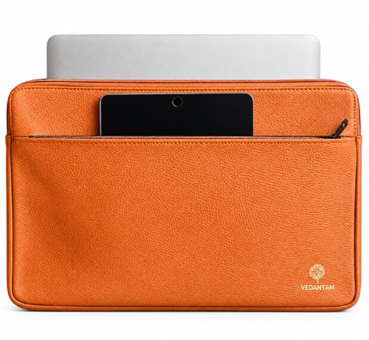 Vedantan Leather Laptop Sleeve met rits - Laptop Hoes geschikt voor 13 / 13.3 / 13.6 / 14 / 14.2 inch - Cognac