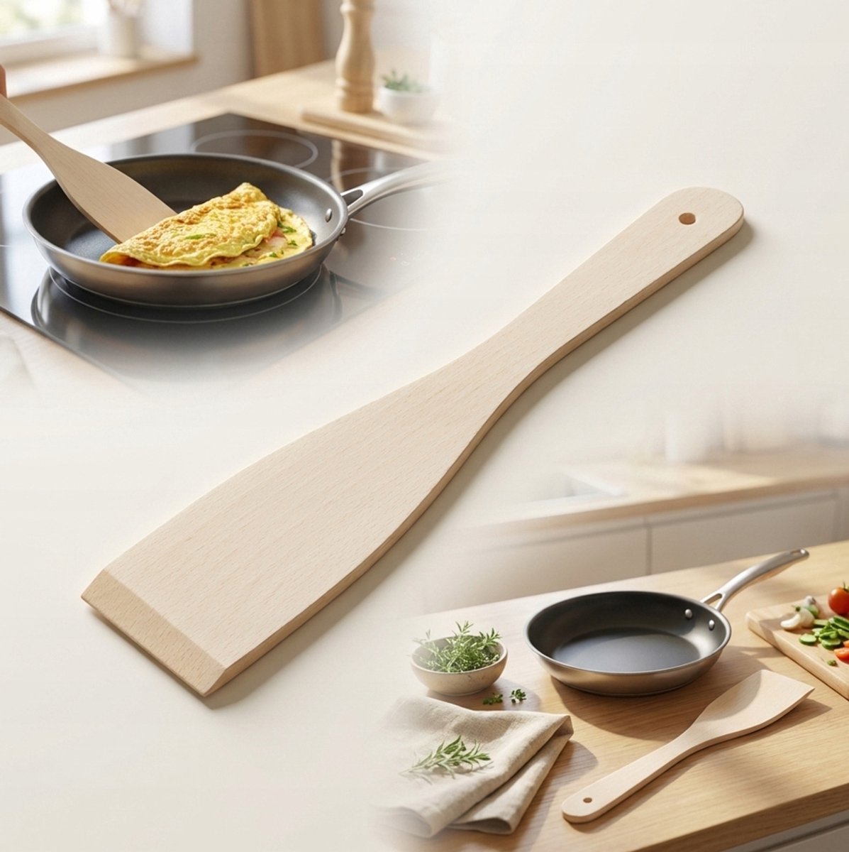 Houten spatel beukenhout 27 cm voor anti-aanbak koekenpannen