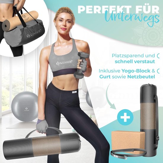 Yogamat Kurk - Fitnessmat Gymnastiekmat - Sport en Ontspanning - Uniek Lijnensysteem - 183 x 62 cm - Antraciet van Yogamat — afbeelding 3