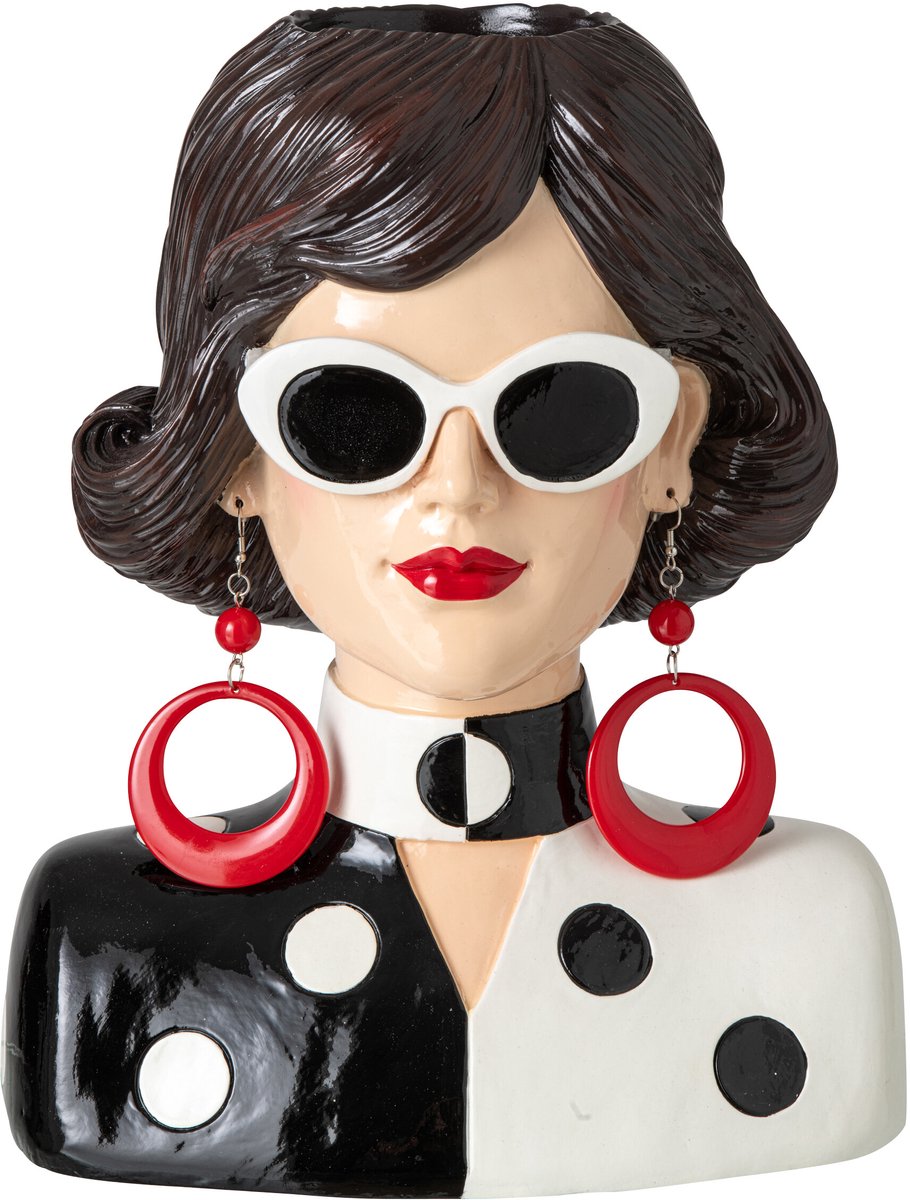 J-Line Vaas vrouw - hars - zwart/wit