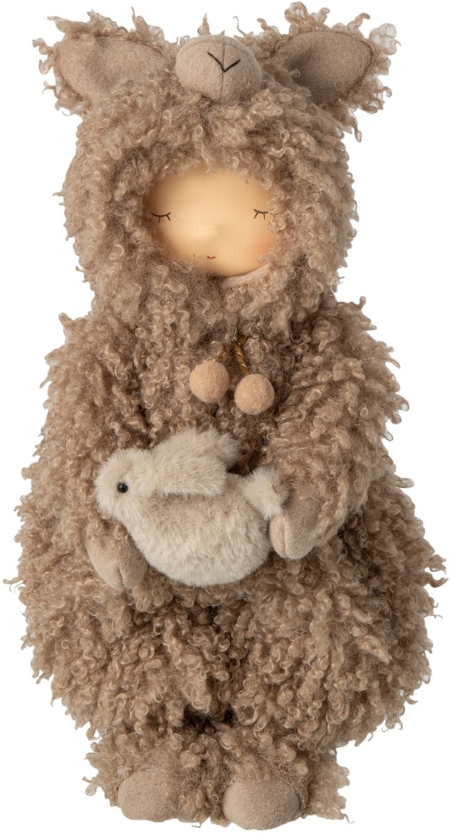 J-Line Kind met schaap - polyester - bruin