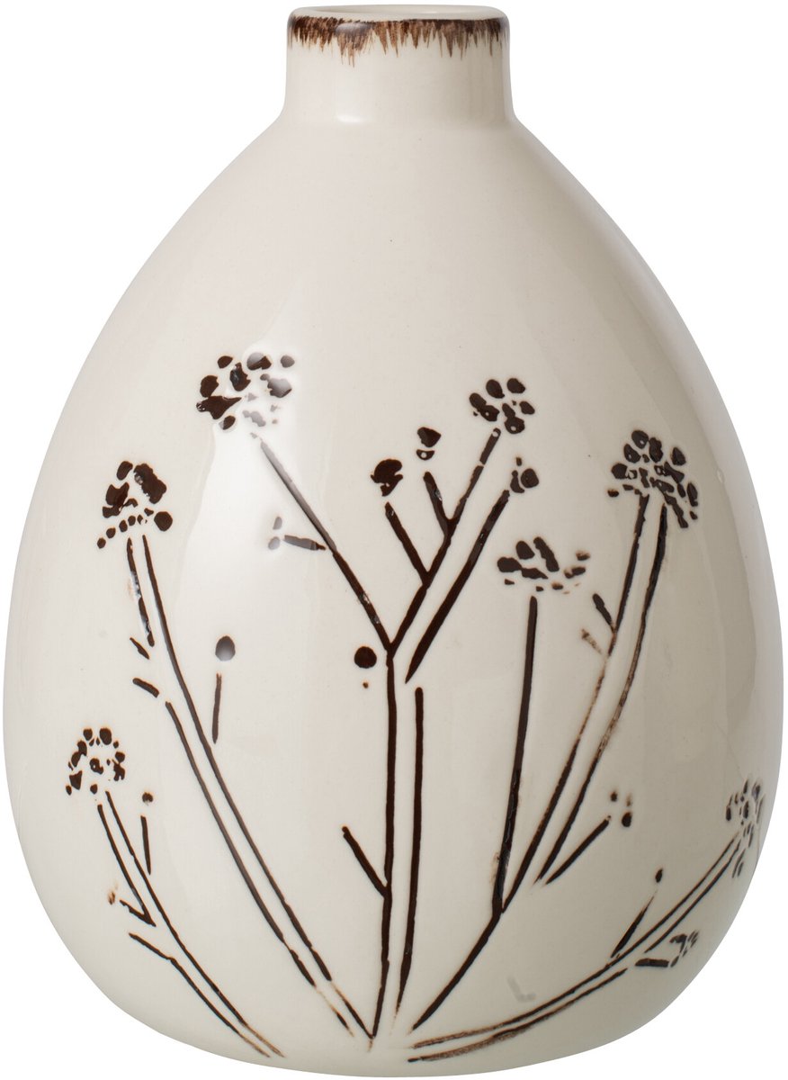 J-Line vaas Bloemen - porselein - wit/zwart - small