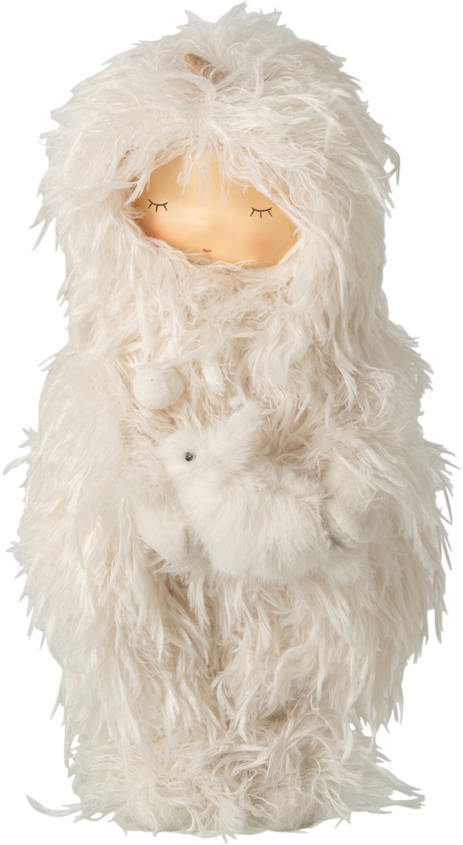 J-Line Kind met haan en konijn - polyester - wit