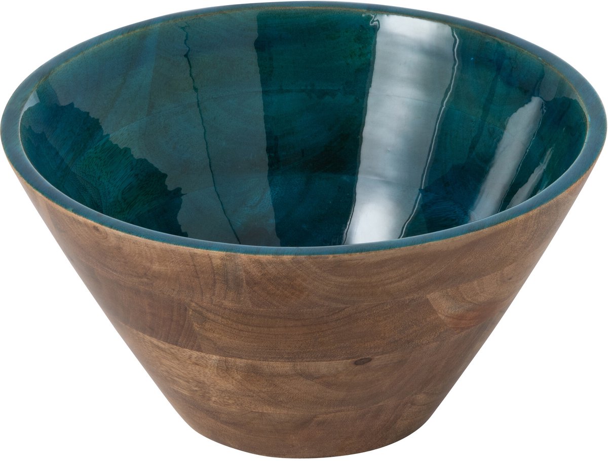 J-Line schaal - hout - petrol/naturel - large