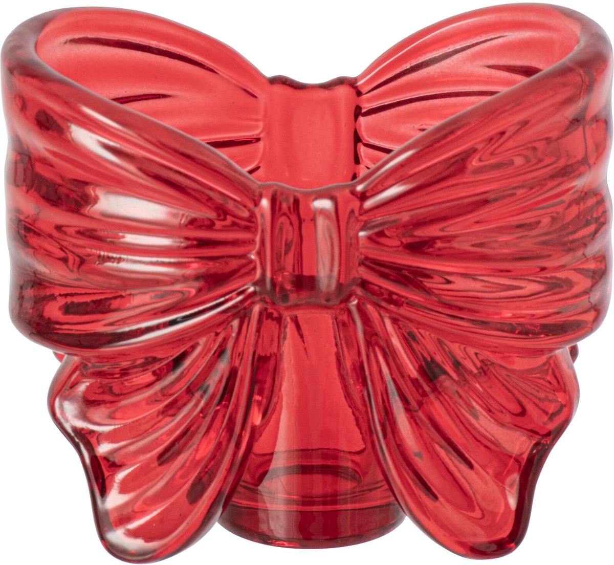 J-Line Windlicht met strik - glas - rood - set van 2