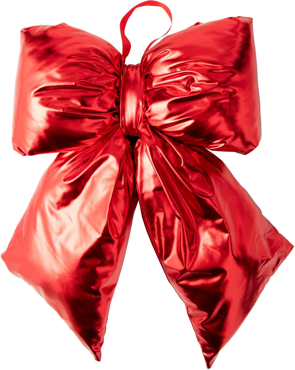 J-Line Hangende glanzende fluwelen strik - stof - kerstrood - large