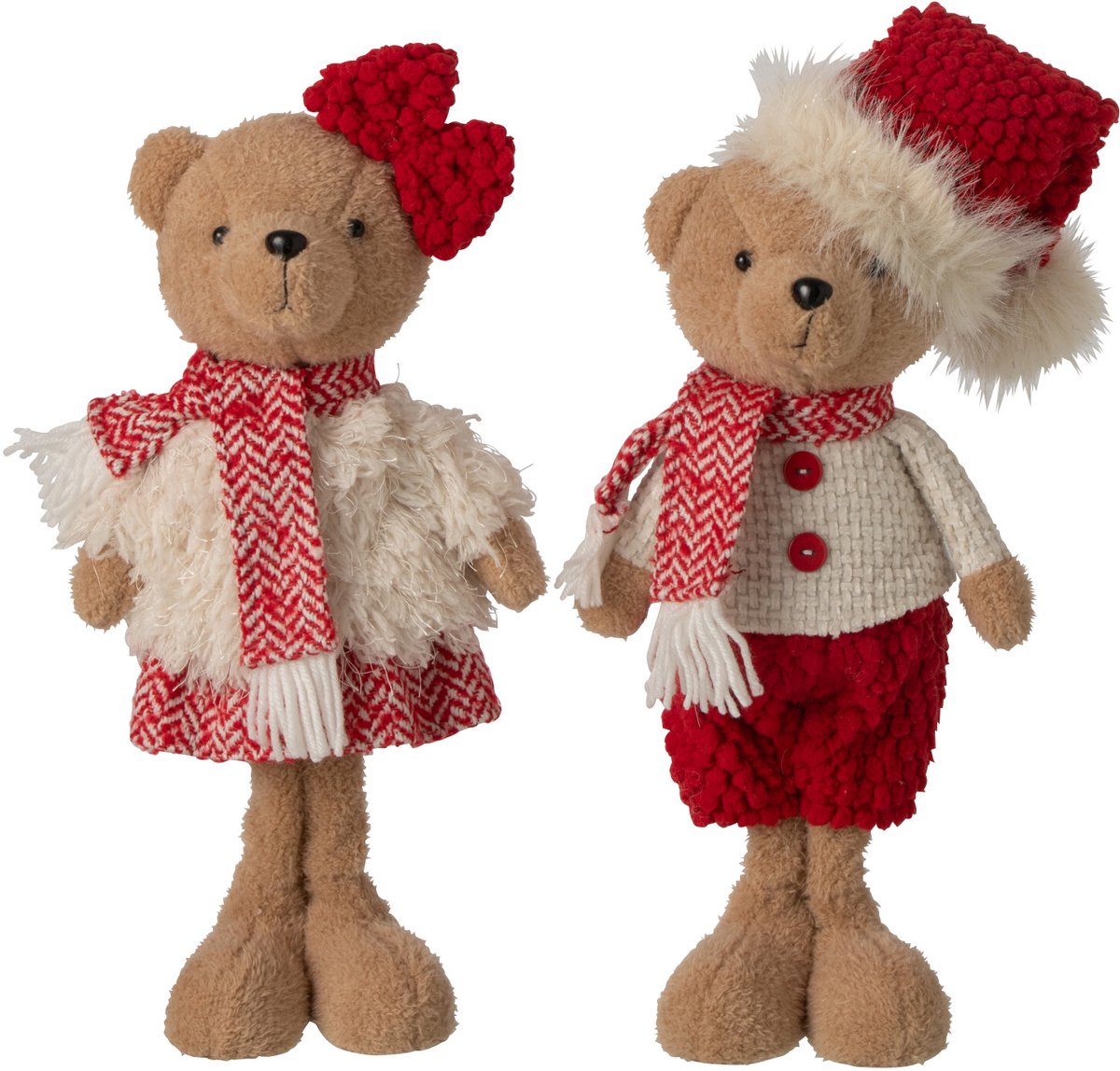J-Line Beer jongen en meisje - polyester - kerstrood/wit - small - assortiment van 2