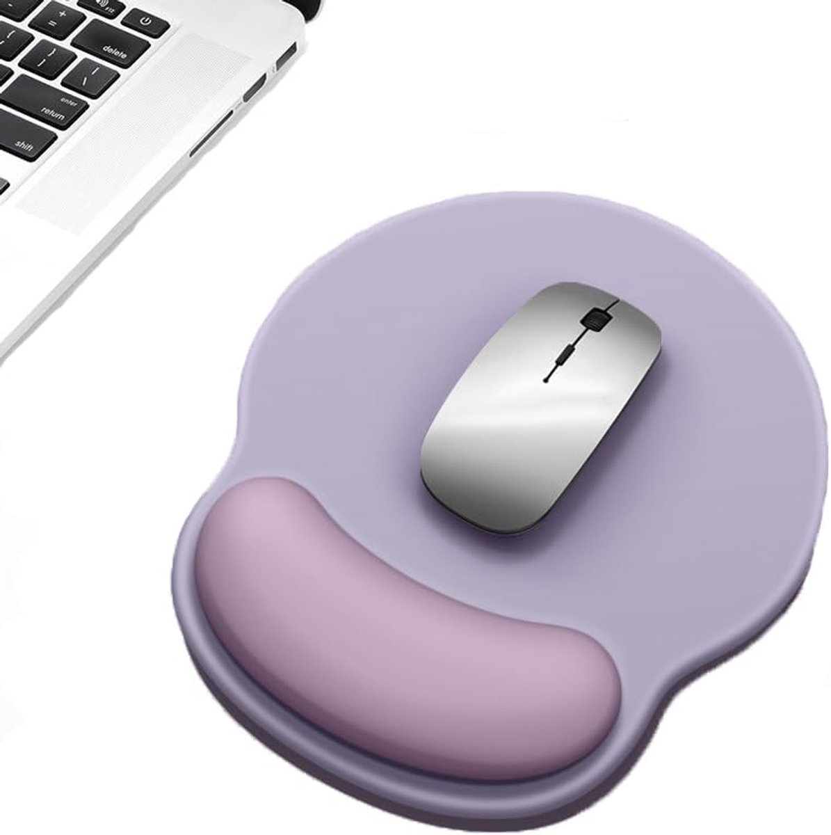 Muispad met polssteun – Ergonomische 2-in-1 muispad – Voorzien van antislipbasis en traagschuim – Accessoire voor computerbureau – Paars