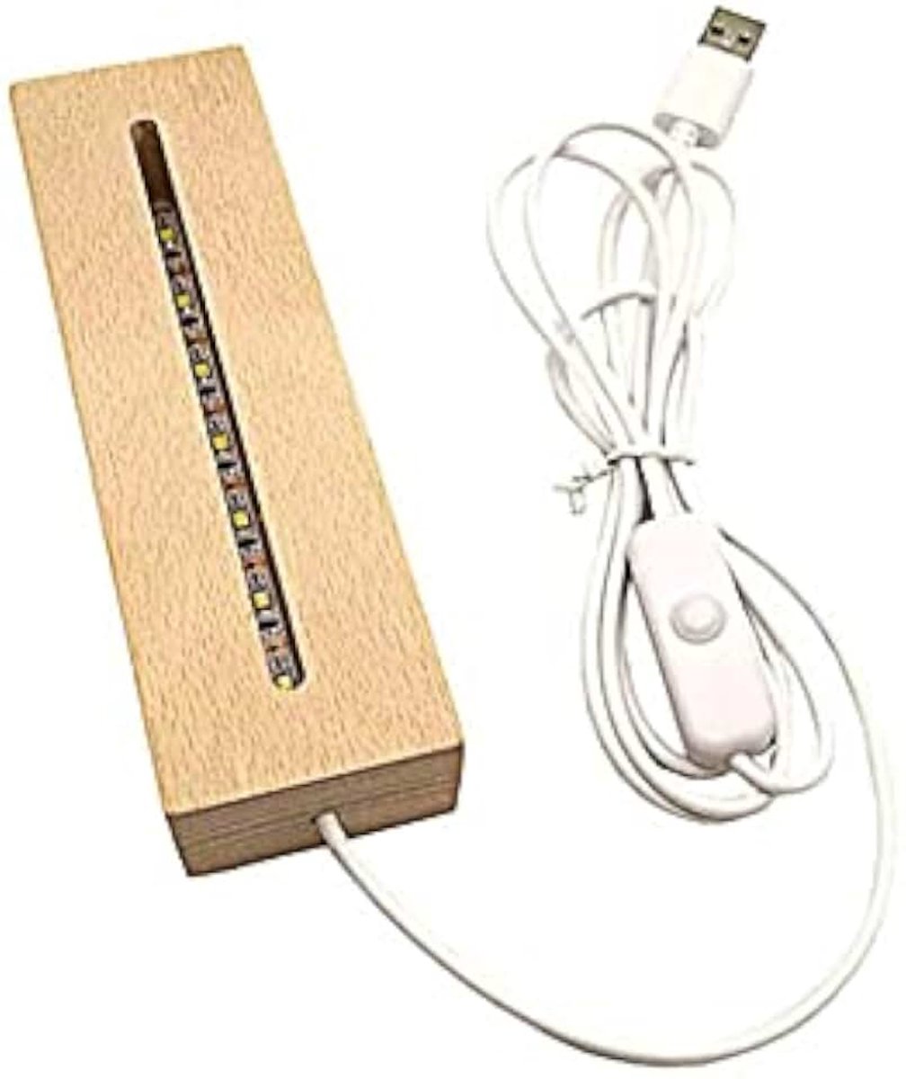 Art Rechthoekige LED-verlichting displaybasis, Crystal Wooden Lighted Base Stand - wit licht