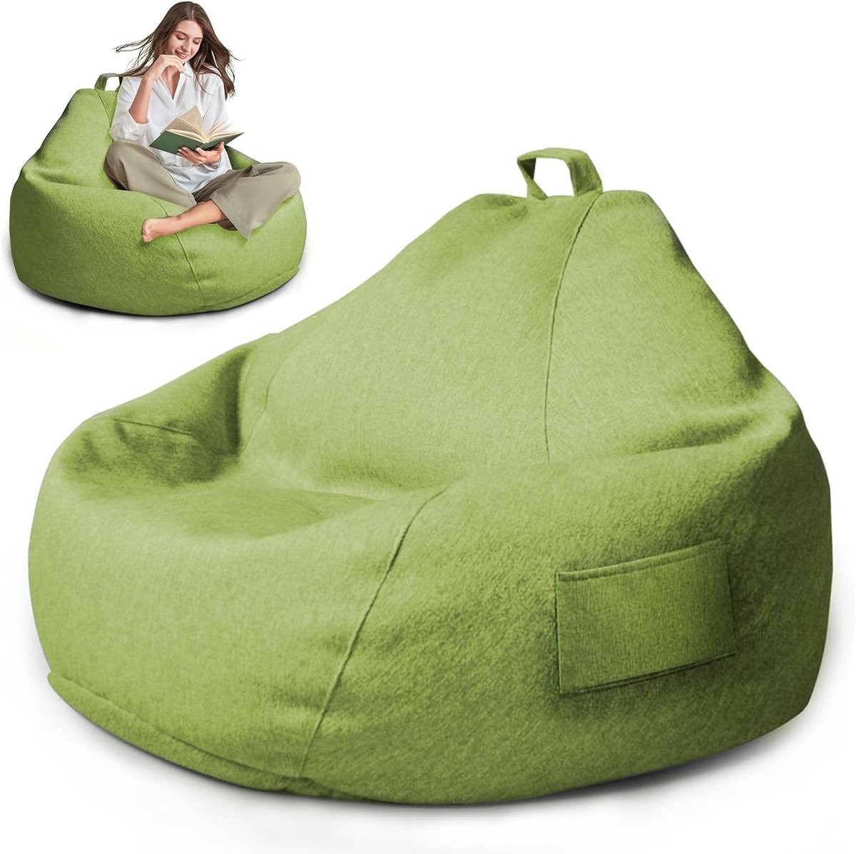 Zitzakhoes - Bonenzak overtrek - Ontspannen Zitten - Met Ritssluiting - 100 x 120 cm - Matcha Groen