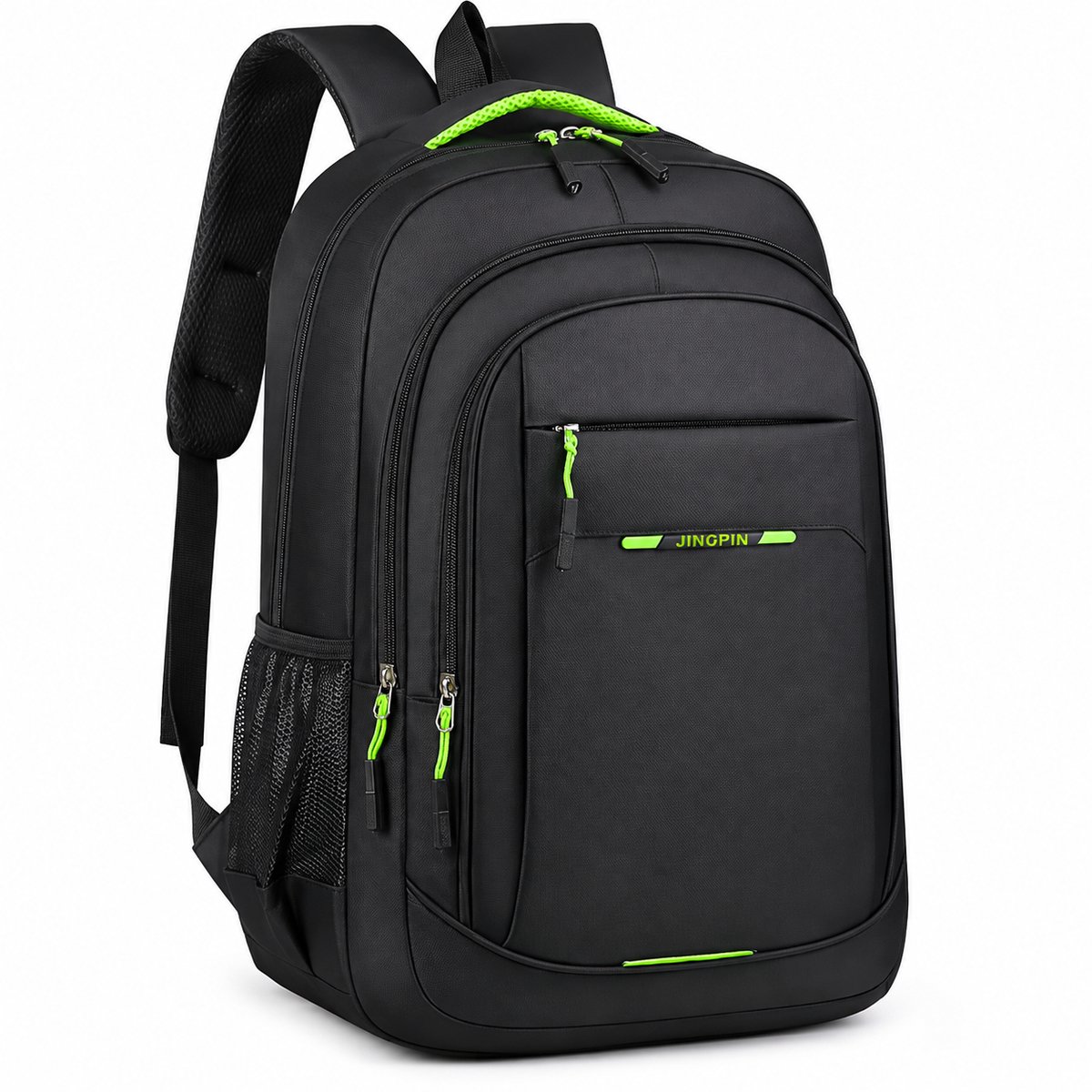 VHV - Laptoprugzak - Ruime rugzak met meerdere vakken - Trolleyband, comfortabele schouderbanden en zijvakken - Voor werk, school en reizen - Zwart/Groen
