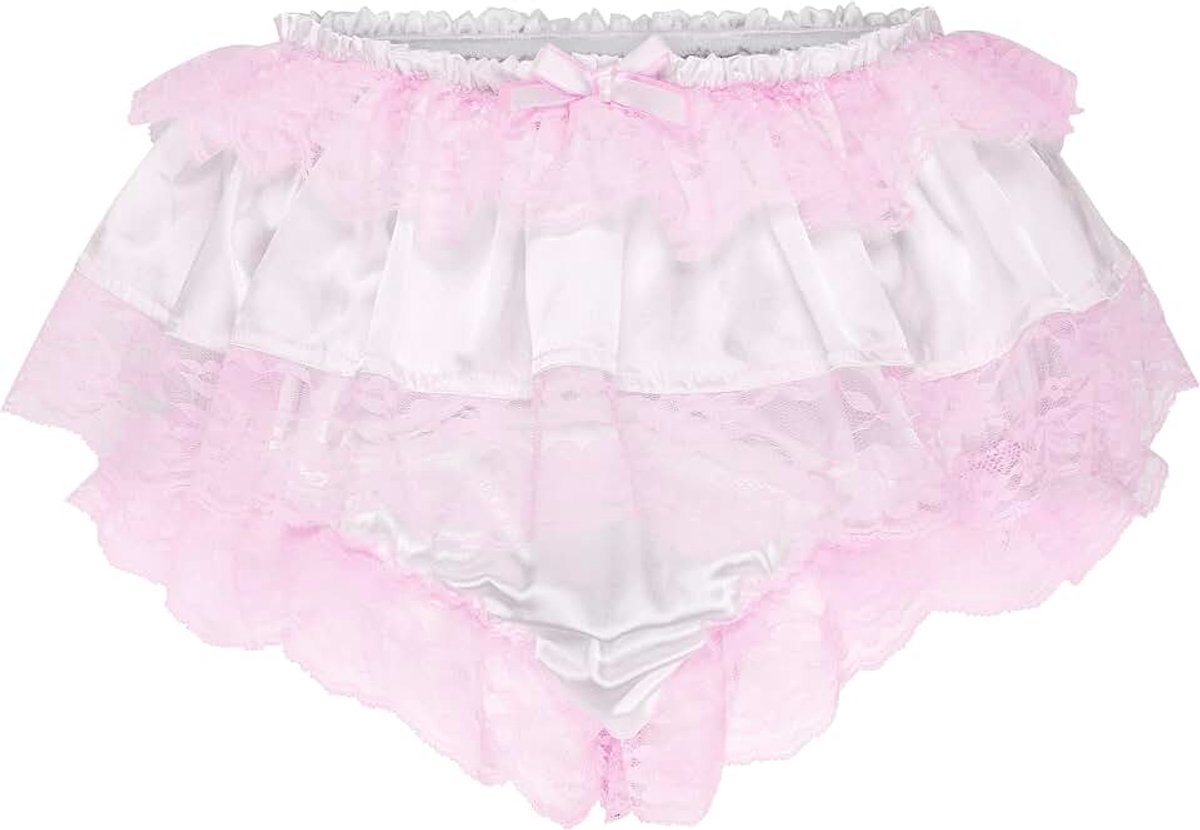 Sissy Satijnen Slip Met Rokje Kant Lingerie | Uitlopende Overlaag, Ruches Langs De Zoom, Rekbare Tailleband, 7 Kleuren, Maten S-XXL