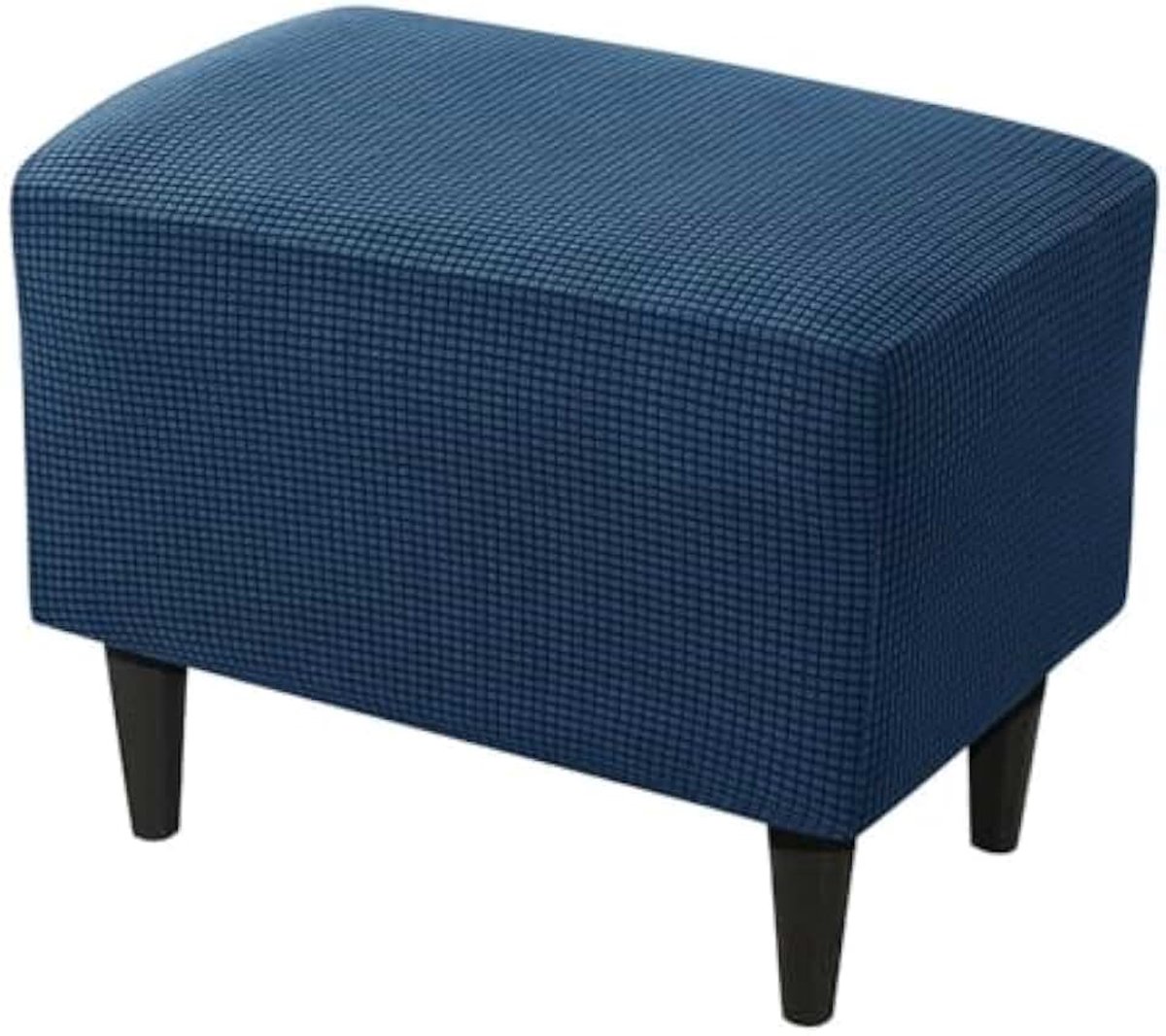 Ottomaanse hoes, geruite jacquard, rechthoekige stretch voetenbankhoes met elastische onderkant, afneembare, wasbare poef, hoes voor voetsteun, kruk voor woonkamer, slaapkamer (marineblauw)