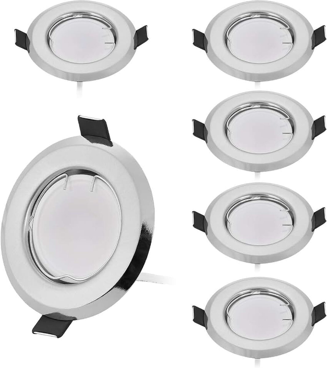 6x HCFEI - LED Inbouwspots - Chroom - 3000K warm wit - 320lm - 3 Watt - Dimbaar en kantelbaar - GU10 module - Ronde plafondspots (Ø55 mm) - Spotjes verlichting - voor woonkamer, gang en slaapkamer