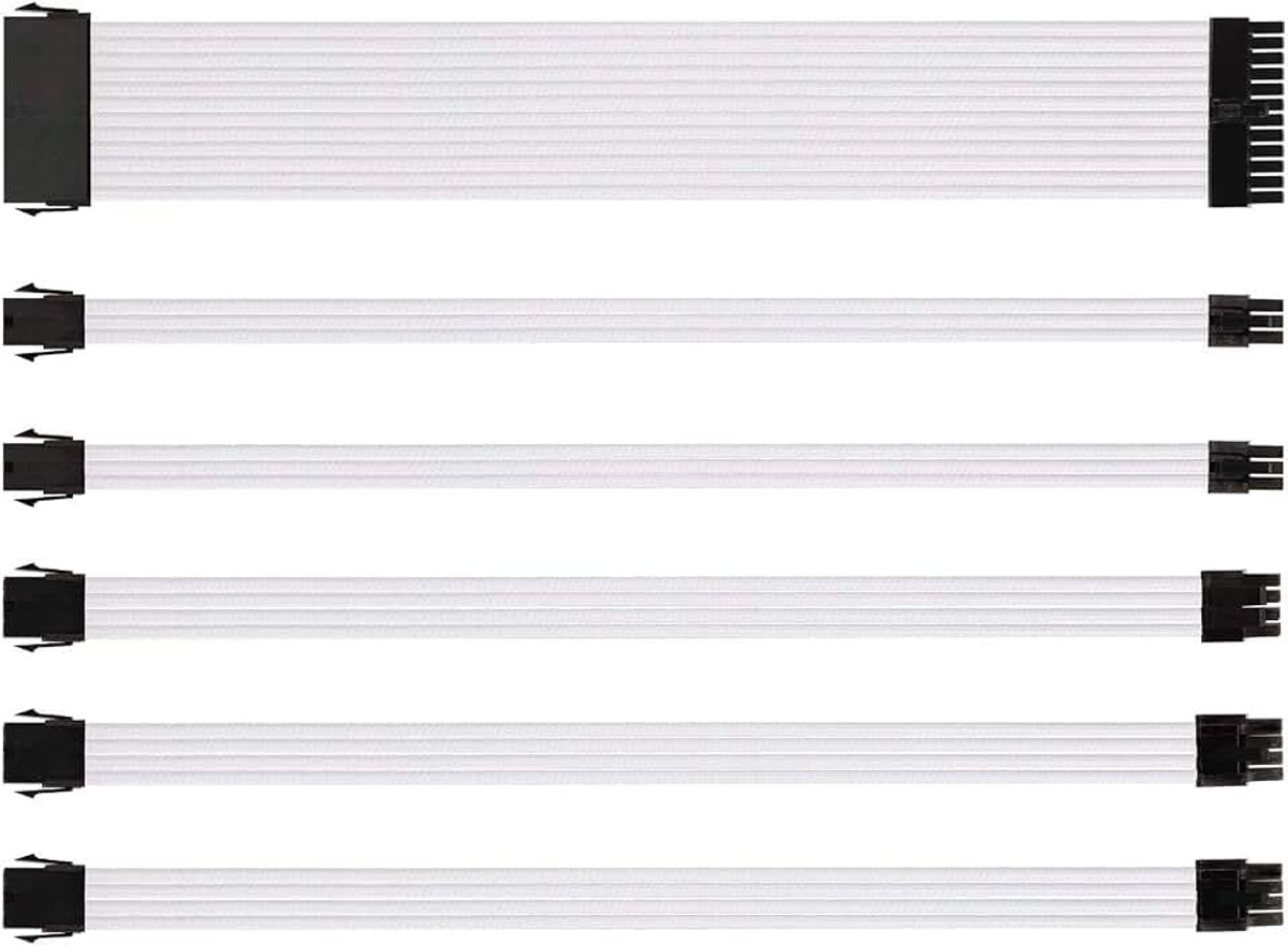 Gevlochten ATX-Kabelverlengingsset, 18AWG 30cm Kabelverlenging Voor Voeding 24 Pin 8 Pin 6 Pin 4+4 Pin 6+2 Pin Voedingskabelverlenging PSU Met Kabelkammen, 6 Pakketten