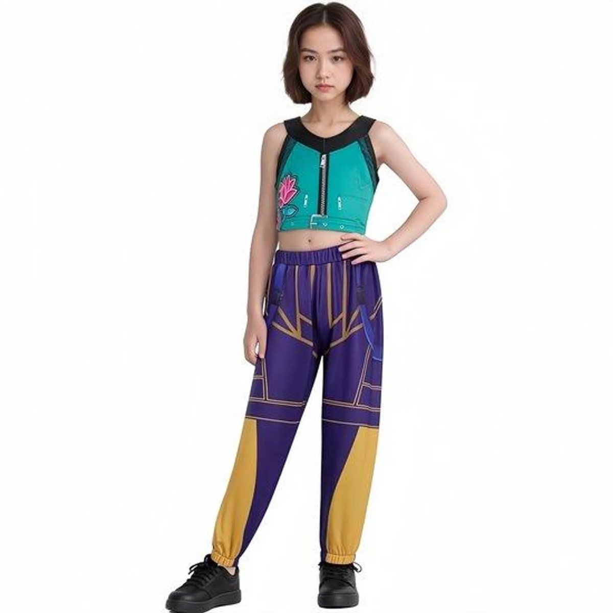Casalora Kinder Game Kostuum - Demon Hunters Costume Zoey Verkleed Jurk Set - Carnavalskleding - Kpop - Cadeau Meisje - 130cm