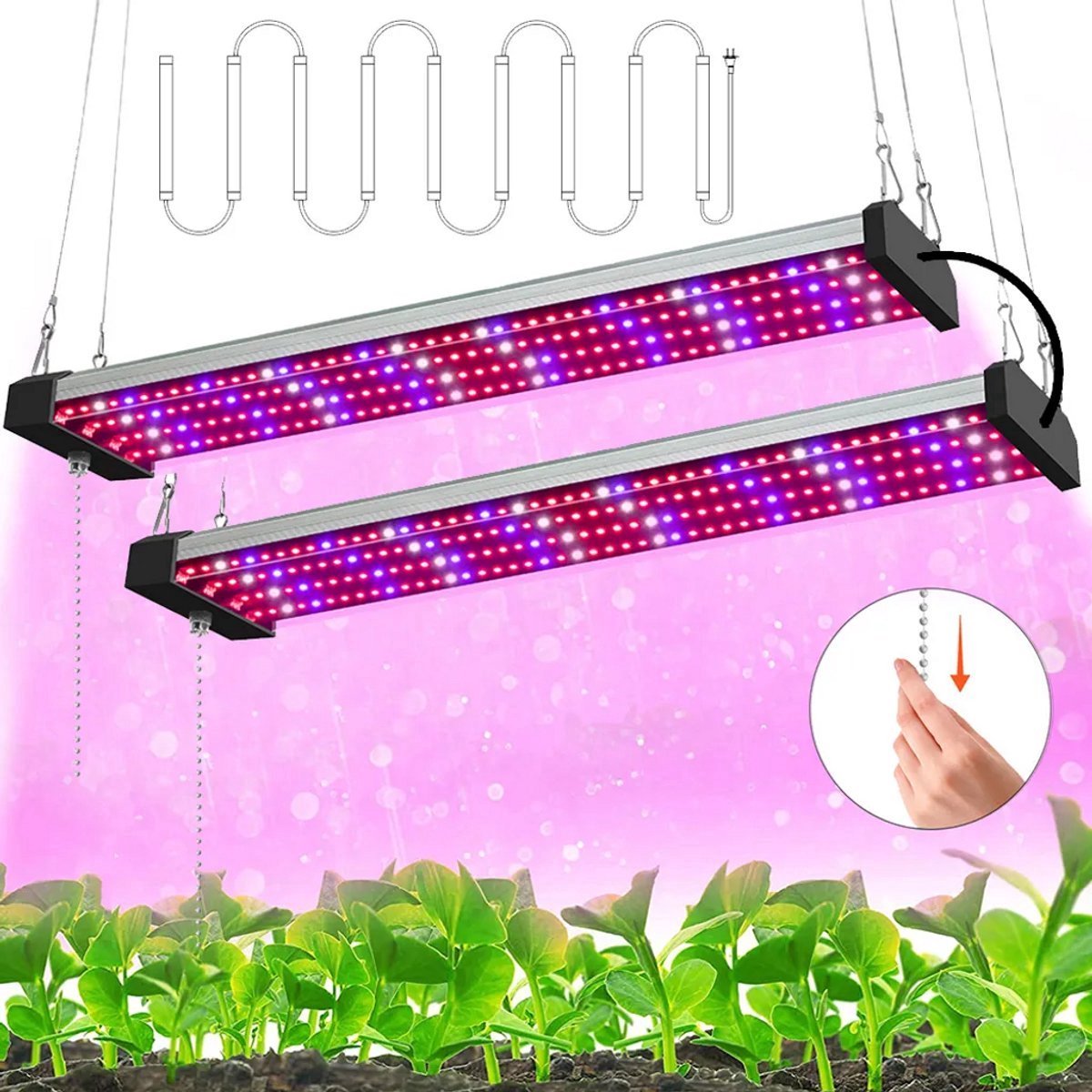 Kweeklamp-Groeilamp planten-2 stuks 50cm-Led Full Spectrum-Indoor Grow Light-Met Trekkettingschakelaar