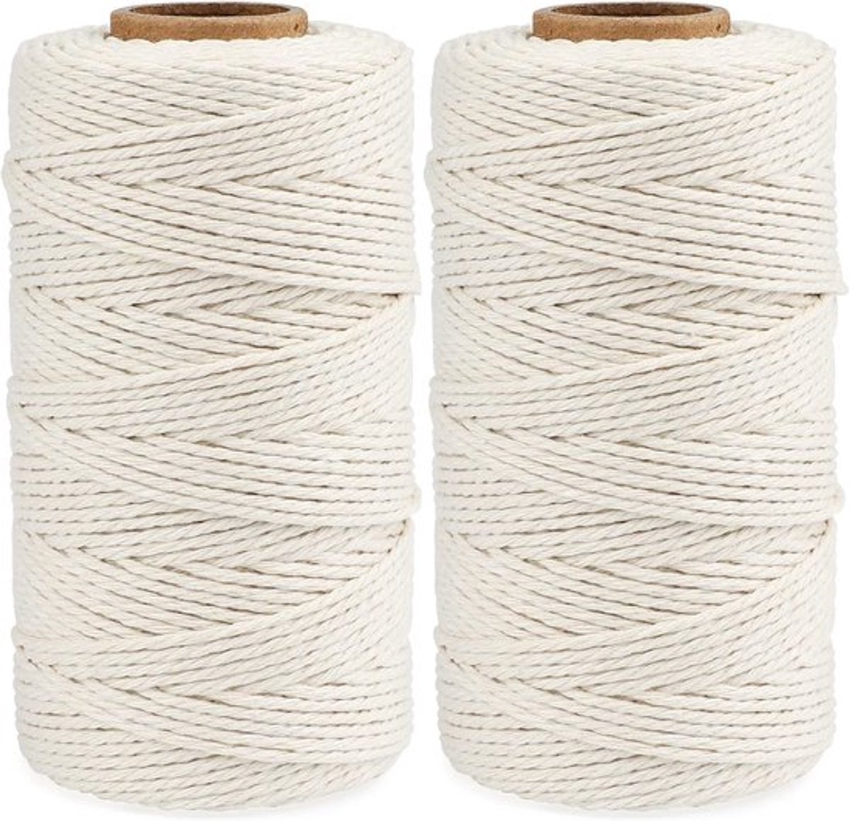 2 x 100 m beige koord - katoen - 2 mm draad - macramé - katoenen touw voor keuken - bakken - Kerstmis - verpakking - cadeau - ambachtelijk gebruik