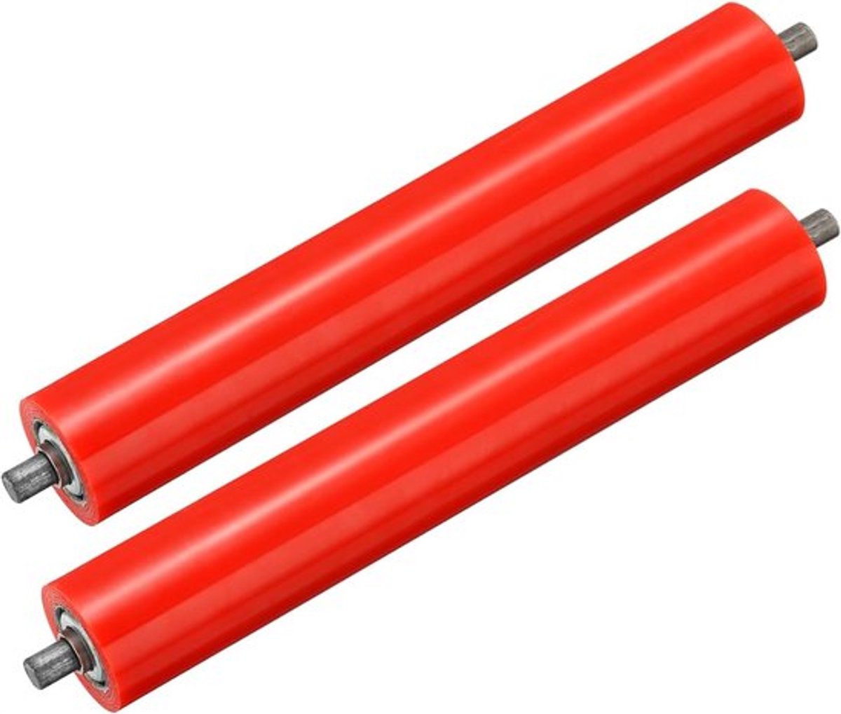 Polyurethaan gecoate transportrol, diameter 2 inch, lengte 11 inch - 2 stuks roestvast staal transmissie vervangingsonderdeel - gegalvaniseerd eind - rood