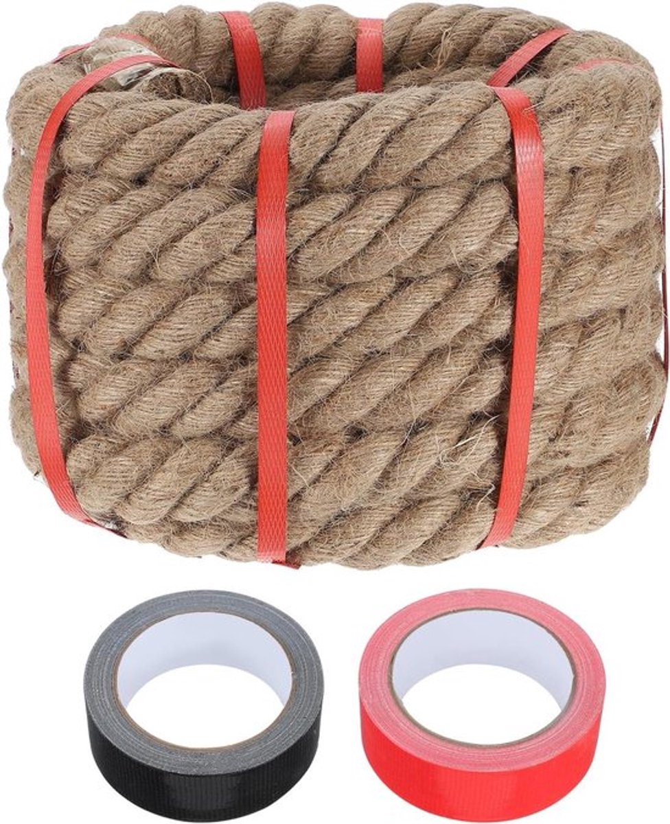 Natuurlijk gevlochten jute touw 3,3 cm x 6 m - ideaal voor handwerk, touwtrekken en decoratie