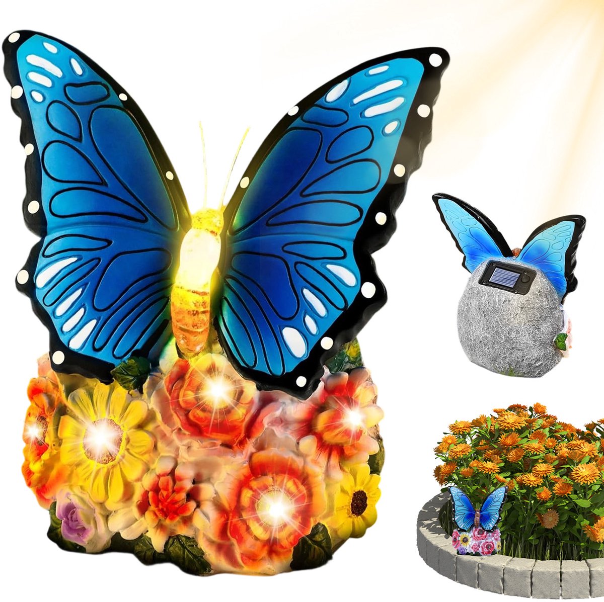 Vlinderlampen Zonne Energie - Solar Vlinder Tuinverlichting - Buiten Decoratieve - 6 Warm Witte LED - Hars - voor Tuin, Binnenplaats, Terras