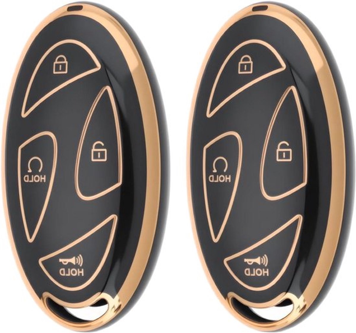 Sleutelhanger Cover - 7-knops - Zwarte Bescherming - Loniq - Kona SX2 EV - 2 stuks - Compatibel met Auto's - Zwart Gouden Rand