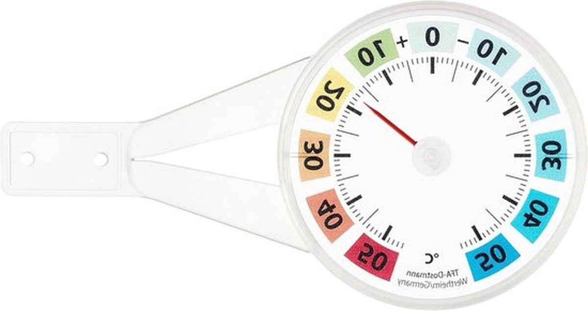 Raamthermometer 14.6019 transparant met kleurenschaal in analoge stijl