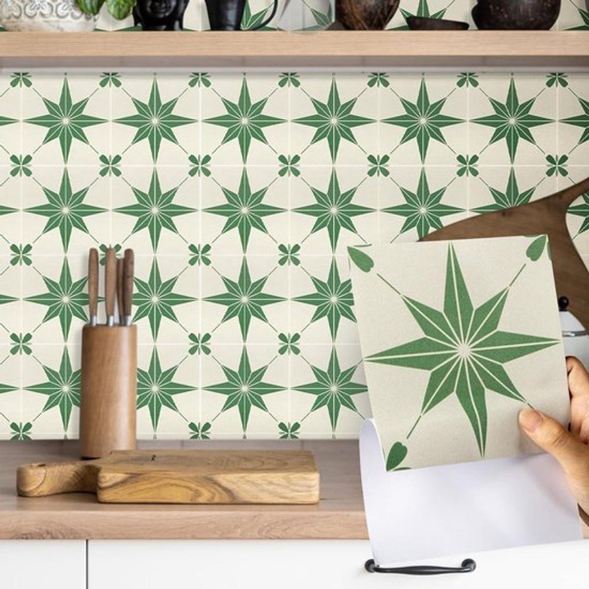 -Tegelstickers - Groen - Sterren - Mat - 15 x 15 cm - 12 stuks - Vinyl - Zelfklevende muur - Waterdicht - Peeling en plak - Badkamer - Verwijderbare achterwand - Keuken