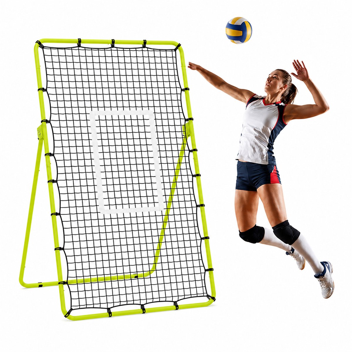 NAVOBIZ Volleybal reboundernet - Rebounder - Terugkaatsnet - 5 standen - Solo training - Met target - Stabiel ontwerp - Felgroen