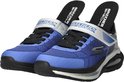 Paar blauwe Skechers sneakers met klittenbandsluiting, zwarte veters en air-zool.
