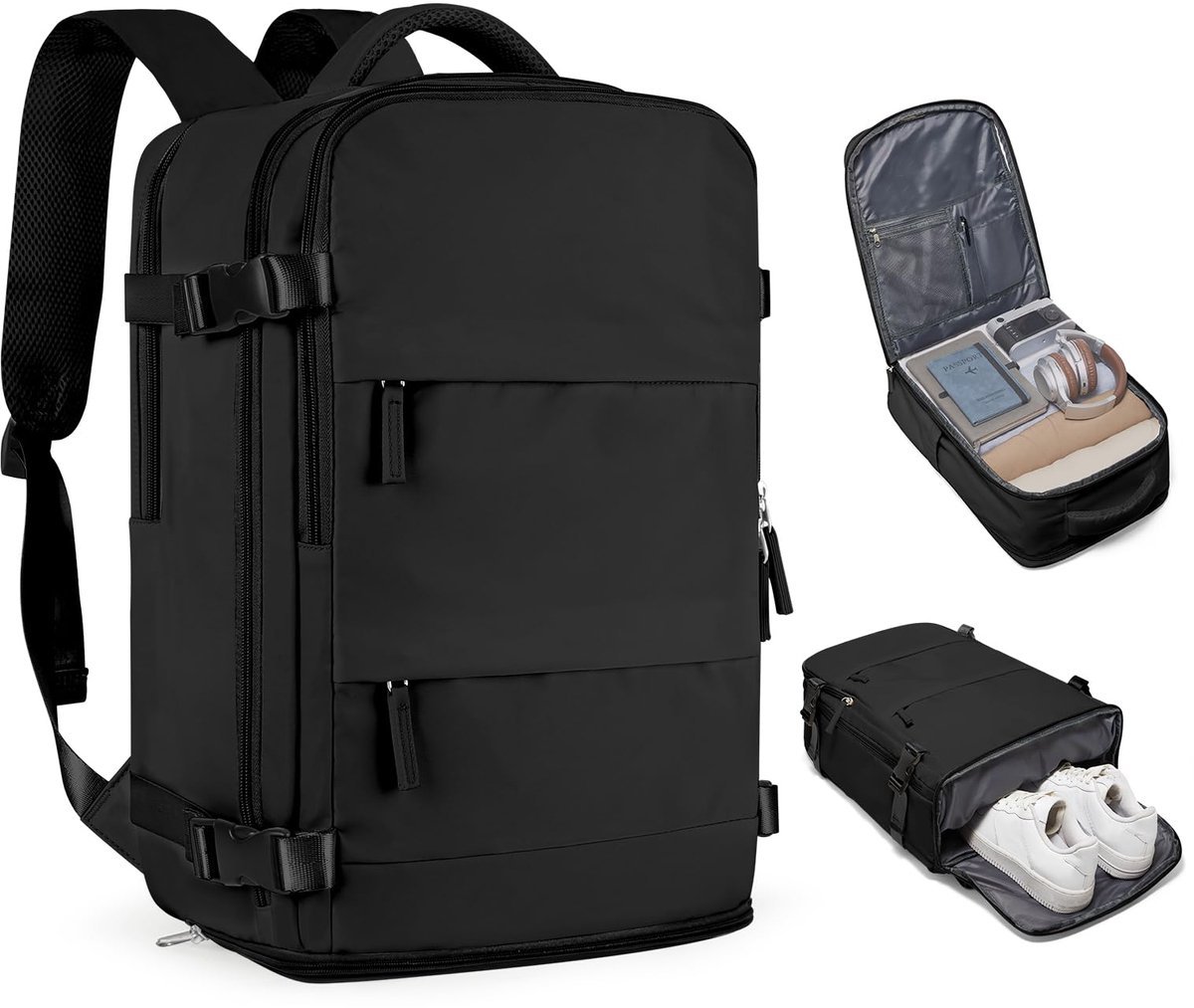 Casalora 35L Rugzak - Rugtas met 15.6 Inch Laptopvak - Reistas - Handbagage - Spatwaterdicht - Rugtas - Weekendtas - Dames en Heren - Zwart - Schooltas - Spatwaterdicht - Heren en Dames - Jongens en Meisjes - Zwart