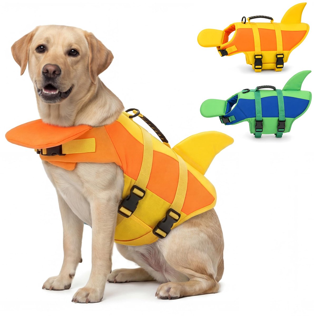 Ryoudavell - Hondenzwemvest met Haaienvin - Zwemvest voor Honden met Kinvlotter en Handvat - Drijfvest en Honden Kleding voor Kleine Middelgrote en Grote Honden - Honden Kleding Zwemkleding Drijfhulp Veiligheidsvest - Geel(S)