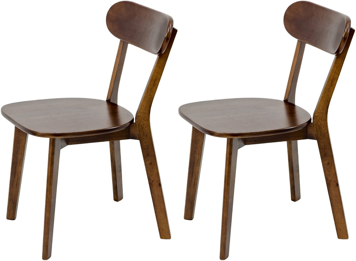 Houten Eetkamerstoelen Set Van 2 - Massief Hout Met Ergonomische Rugleuning Walnoot