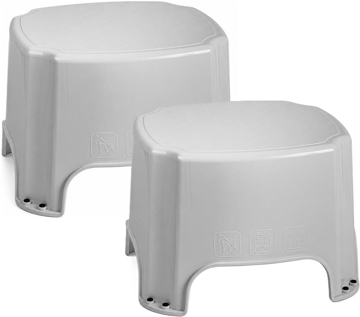 Plasticforte Solutions Opstapje - 2x - verhoog krukje - 1 trede - grijs - kunststof - 35 x 33 x 25 cm - tot 150 kg - caravan opstapje - trapje