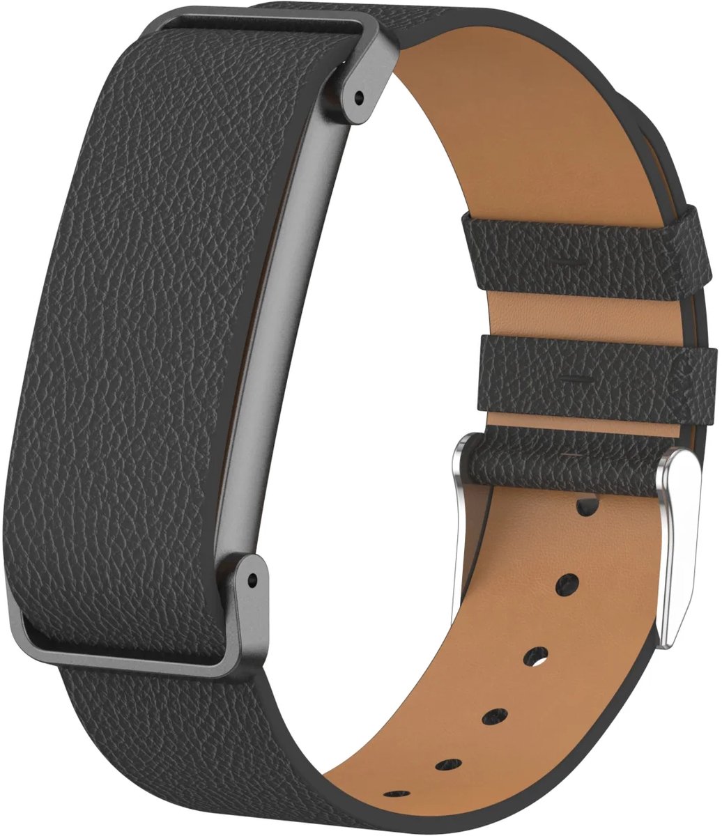 Strap-it Lederen bandje geschikt voor Fitbit Air - Zwart
