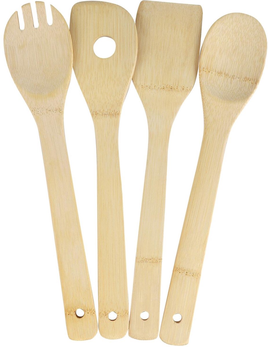 Urban Living Keukengerei - kooklepels spatels set - bamboe hout - 32 cm - 4-delig