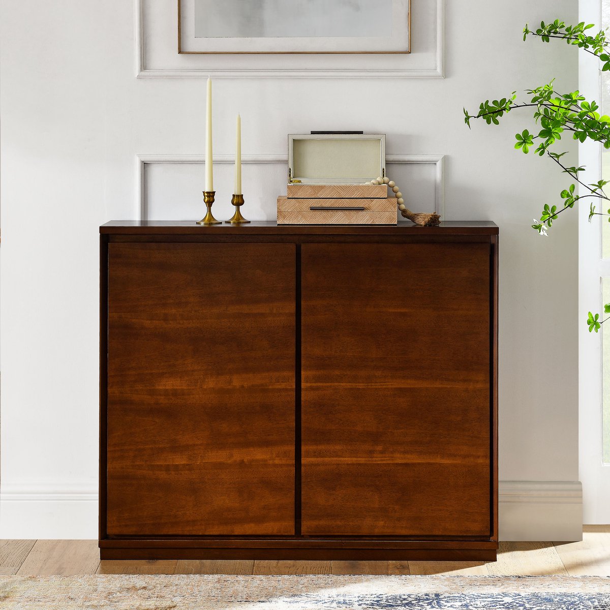 Walnoot Buffetschrank met 2 Uitgangen - Sideboard opbergmogelijkheden - 99x23.5x82.3 cm - MDF