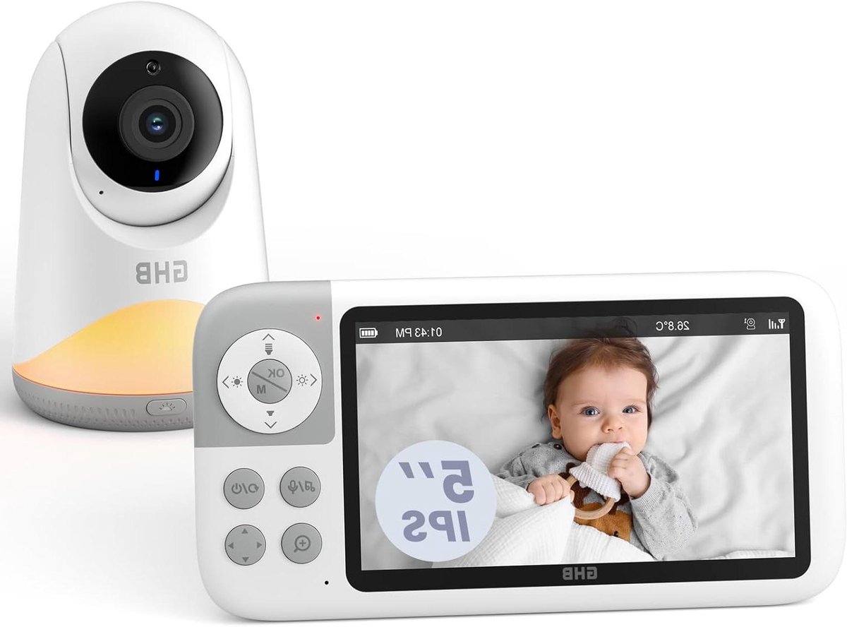 Babyfoon met camera - Video monitor - Baby bewaking - Gecodeerde verbinding - 5 inch scherm - Wit