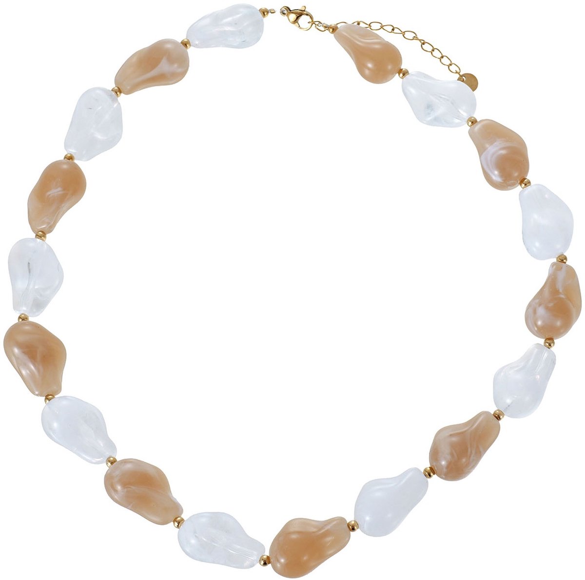 C-A21.1 N1144-023-2 S. Steel Necklace Acrylic Beads - 40-45cm White-Brown