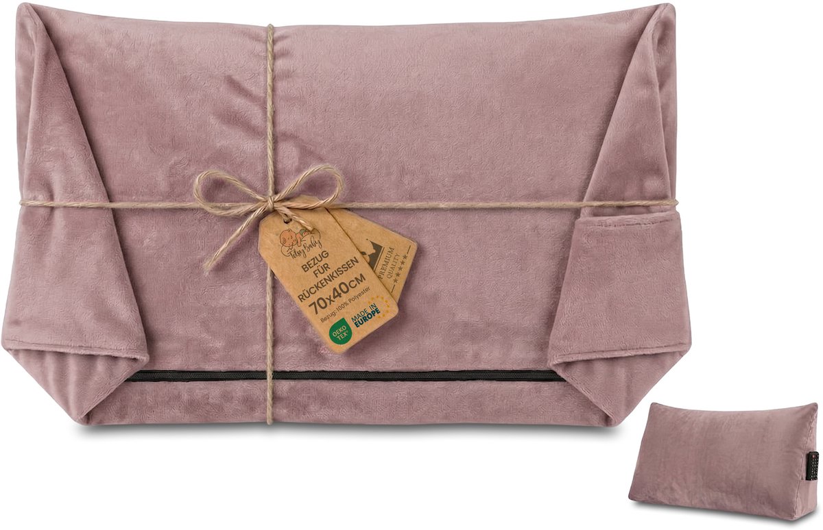 Hoes voor wigkussen/rugkussen van fluweel, 70 cm breed – overtrek voor leeskussen voor bed, bank en sofa; groot bankkussen en wandkussen; leeskussen/steunkussen voor rugleuning Oeko-Tex Roze