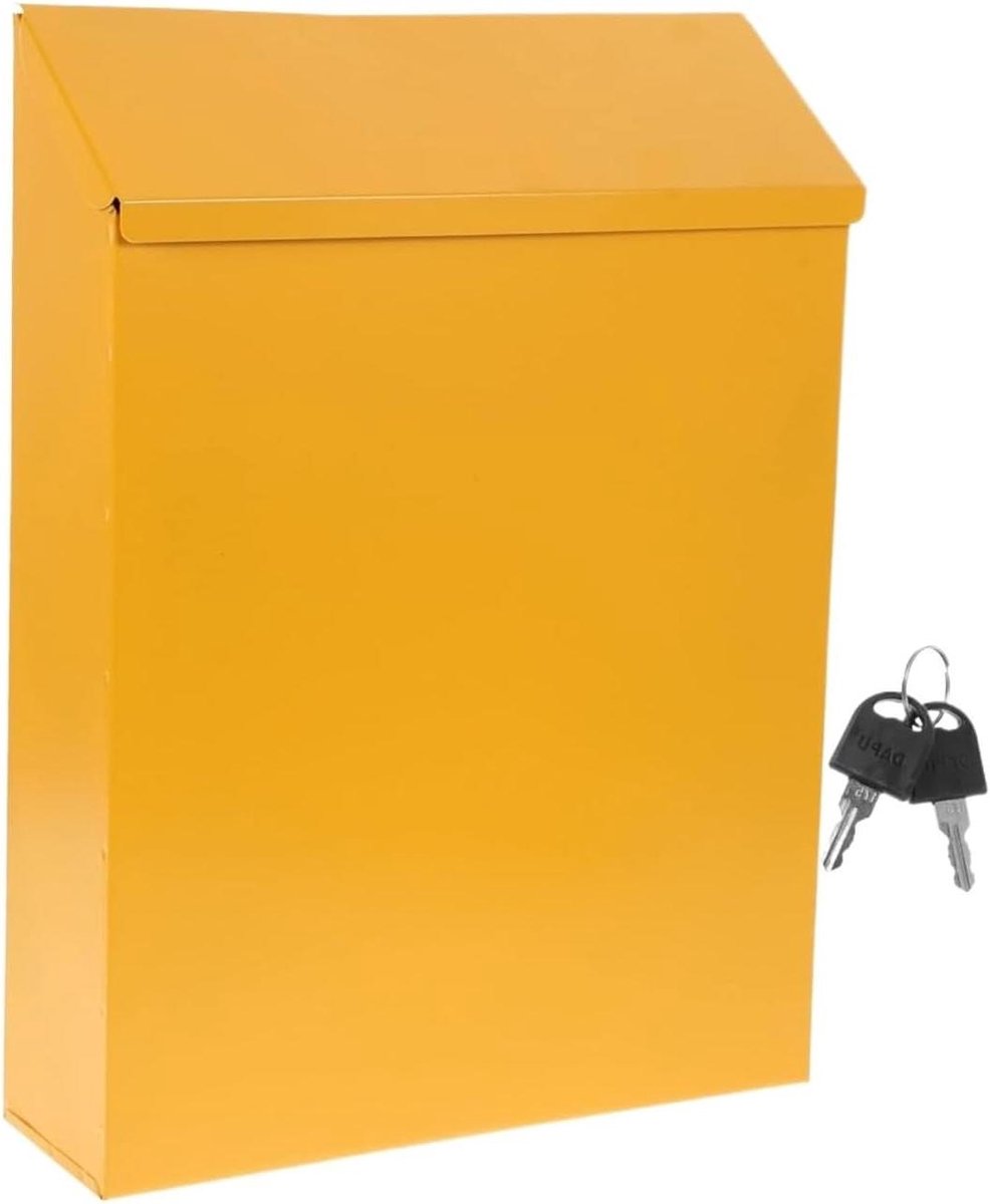 Brievenbus Met Slot - Wandmontage Postbus - Post Veilig Ontvangen - Ingebouwd Opbergvak - 30x23x6cm - Geel