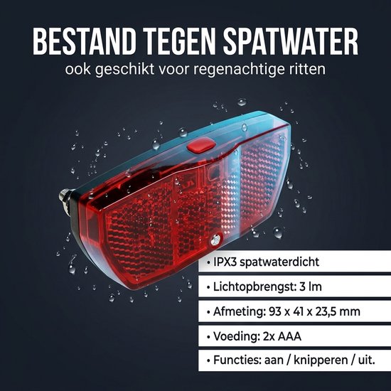 Benson Achterlicht - verstelbaar - rode LED - reflector - IPX3 - 93 x 41 x 23,5 mm - inclusief batterijen van Benson — afbeelding 3