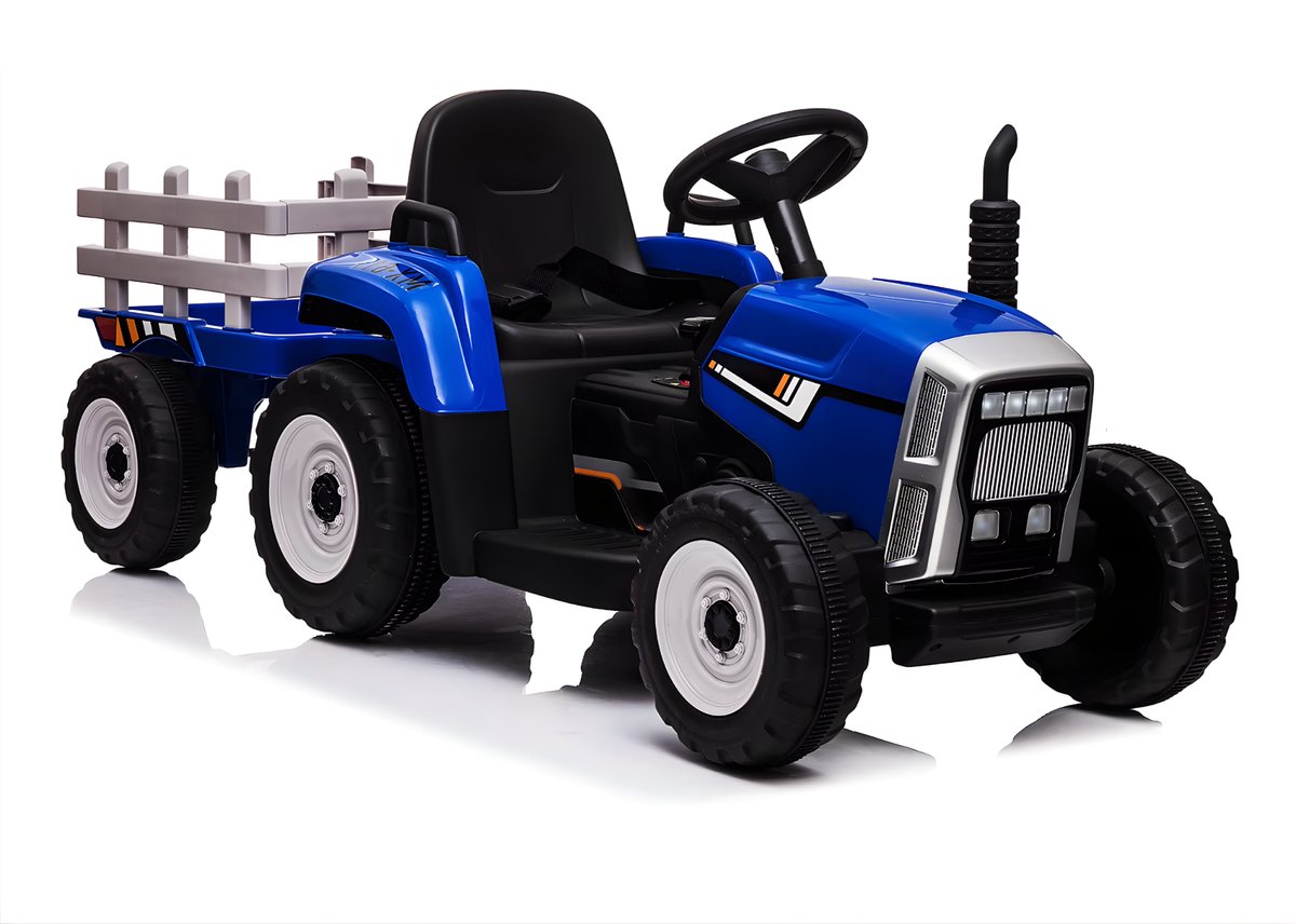 Elektrische tractor - 7 LED-koplampen, MP3-speler - 7 LED-koplampen, MP3-speler, Blauw, 12V Accu