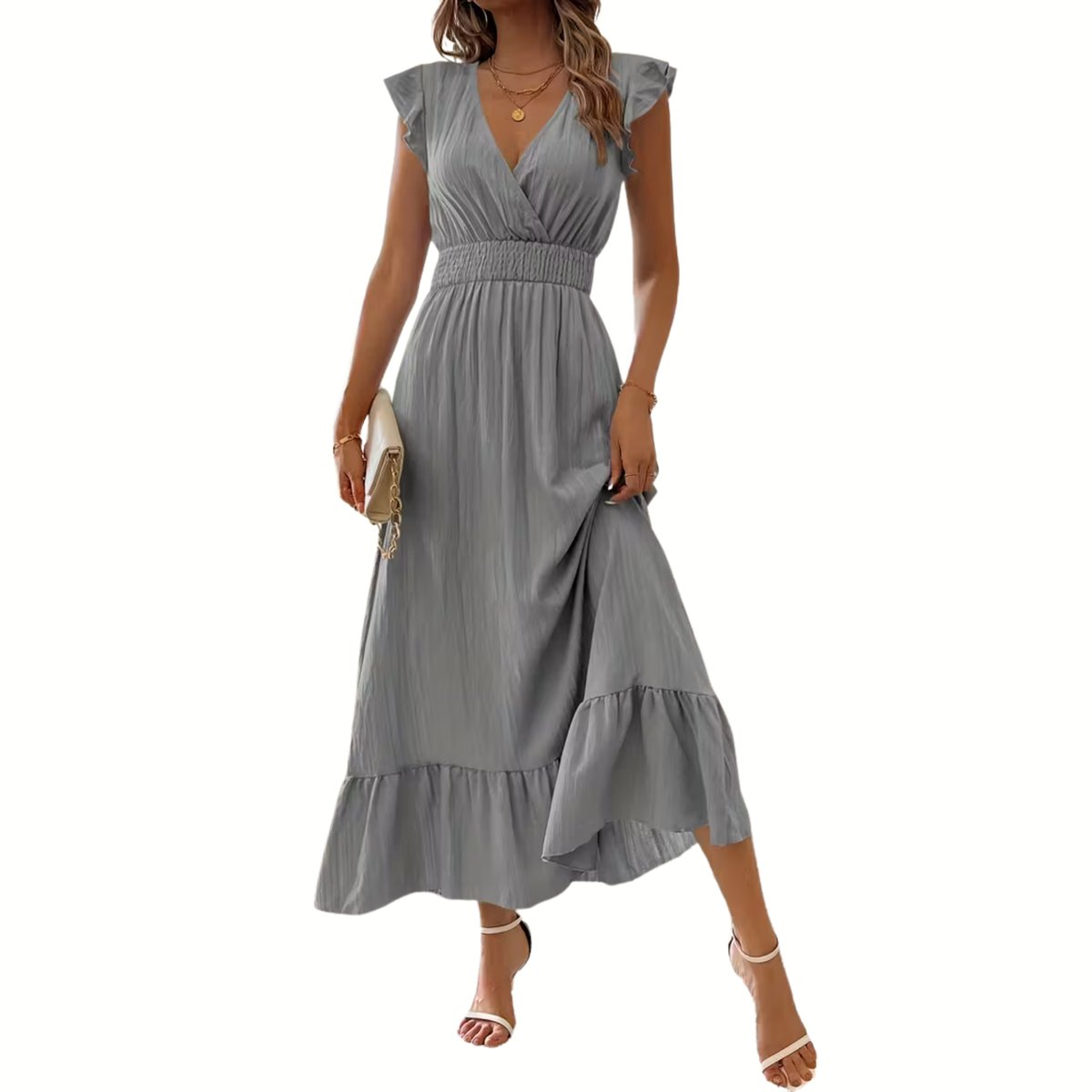 Currero Zomerjurk Dames Zomerjurken Volwassenen Vrouwen Midi Jurk Ibiza Stijl Sundress Dress S Ruimtegrijs