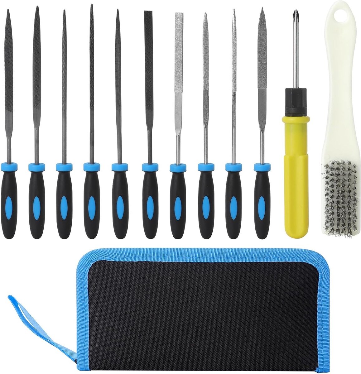 Complete Feilenset van 13 Stukken met Ronde, Mini en Nadelvijlen in Handige Tas voor Precisiewerk