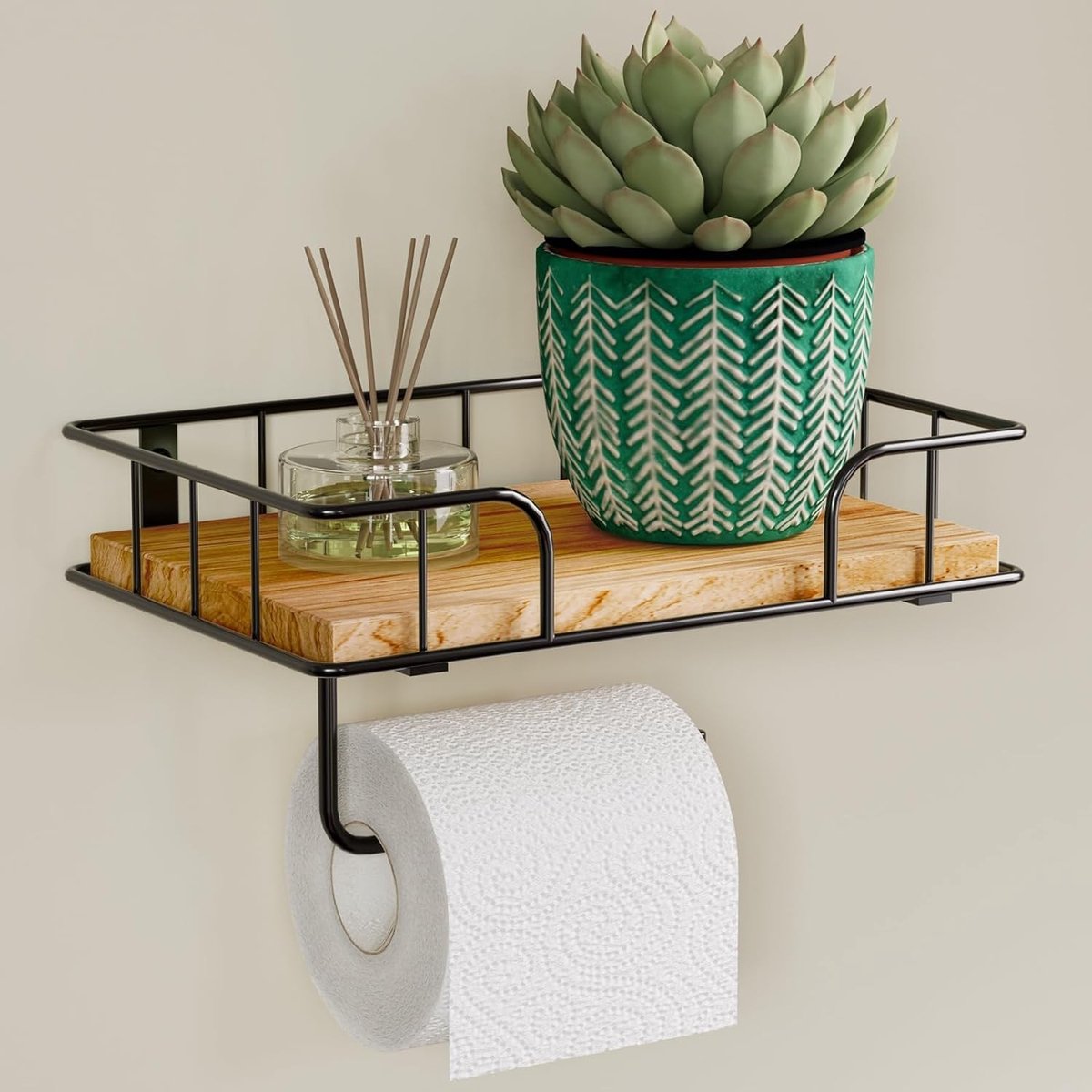 Houten Toiletpapierhouder met Plank en Doos voor Nat Wipes, Wandmontage, Ideaal voor Badkamer Accessoires en Organisatie